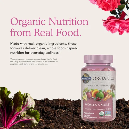 Vista 6 de Vitamina blanda para mujeres de Garden of Life, multivitamínico para las mujeres de Mykind Organics, 120 pastillas con frutas orgánicas