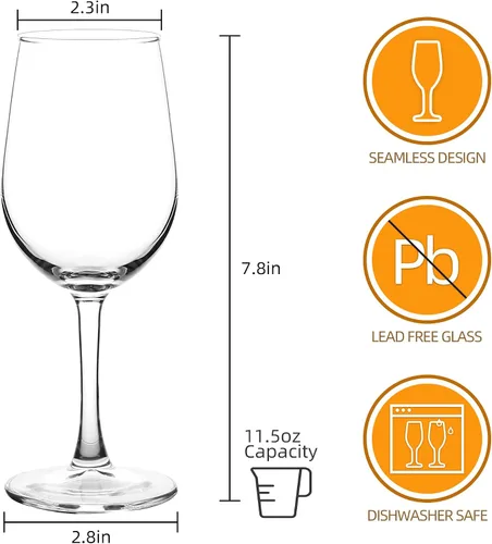 Vista 2 de YANGNAY Copas de vino (juego de 8, 11.5 onzas), copa de vino tinto o blanco multiusos con tallo, duradera, apta para lavavajillas