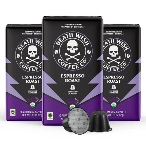 Vista 10 de Death Wish Coffee Cápsulas de tostado oscuro para máquinas originales Nespresso Organic & Fair Trade Arabica & Robusta, Baker's Chocolate & Cherry