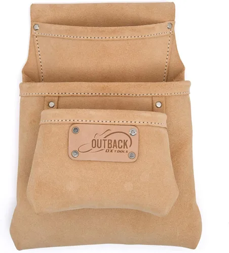 Vista 3 de OX - Bolsa de cuero con 2 bolsillos para cinturón de herramientas Construcción remachada, doble costura reforzada, se adapta a todos los tamaños