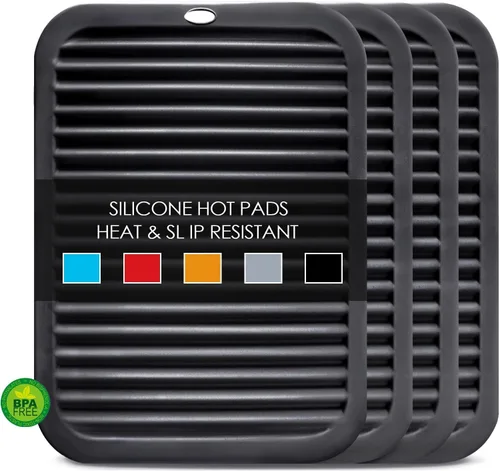 Vista 48 de Salvamanteles para platos calientes, paquete de 4 almohadillas calientes de silicona para cocina, tapete de silicona antideslizante resistente al