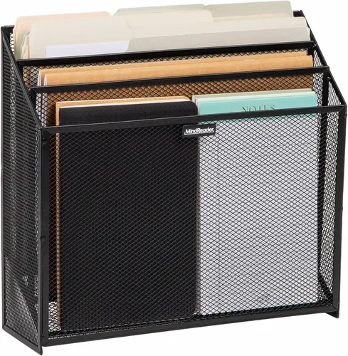 Vista 7 de Mind Reader Organizador de archivos de malla metálica, negro, 3 niveles, escritorio, estilo moderno, paquete de 4