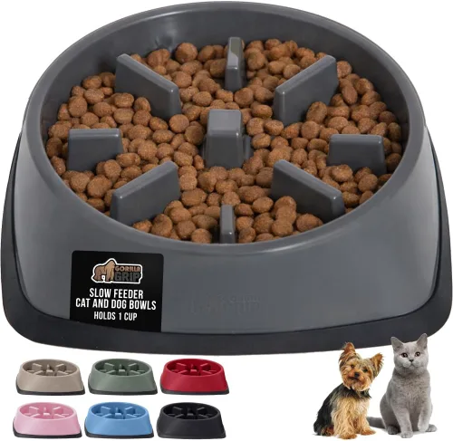 Vista 16 de GORILLA GRIP® Cuencos patentados de alimentación lenta sin BPA, juguete interactivo para perros y gatos, enriquecimiento de entrenamiento Beige