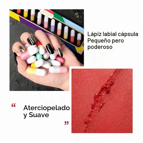 Vista 2 de KISSIO Juego de mini lápiz labial de 12 colores, lápiz labial mate, cápsulas de labios, impermeable, cápsulas de larga duración, lápiz labial