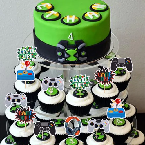 Vista 6 de 36 piezas de decoraciones para cupcakes de videojuegos ensambladas, controladores Game On, palillos para cupcakes, decoraciones de pastel GamePad