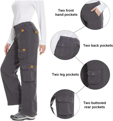 Vista 3 de Pantalones cargo de senderismo para mujer, de algodón, casuales, militares, con 7 bolsillos