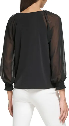 Vista 3 de Calvin Klein Blusa de manga larga de punto para mujer, Negro