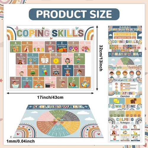 Vista 2 de Juego de 8 manteles individuales para niños y niñas con diseño de esquina relajante, diseño bohemio, para salud mental, antideslizante, lavable
