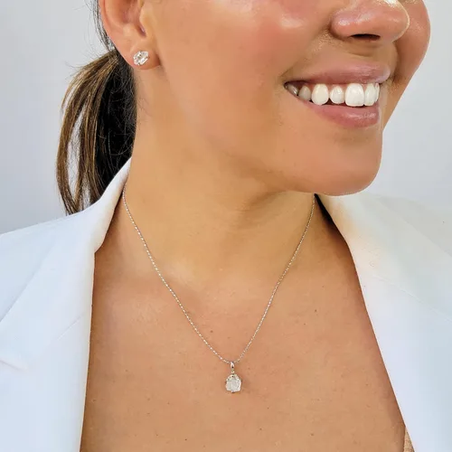 Vista 48 de Juego de joyas de piedras preciosas crudas reales con plata de ley 925 chapada en oro real, collar y aretes de piedra natal, regalo para ella por