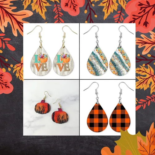 Vista 61 de Dangle Earrings for Women Colorful Dangling Drop Statement Jewelry Printed MDF Wood Teardrop Double Side Print Handmade by The Painted Pug