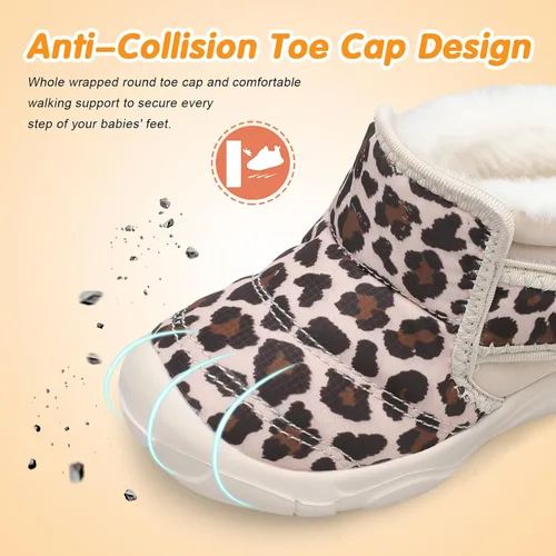 Vista 2 de QFH Zapatos cálidos de invierno para bebés, niños y niñas, botas de nieve antideslizantes para niños pequeños, botas de piel sintética resistentes
