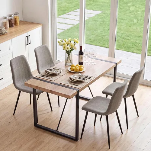 Vista 12 de Juego de mesa de comedor de cristal moderno para 4, juego de mesa de cocina rectangular, juego de mesa de comedor de 5 piezas con 1 mesa de vidrio