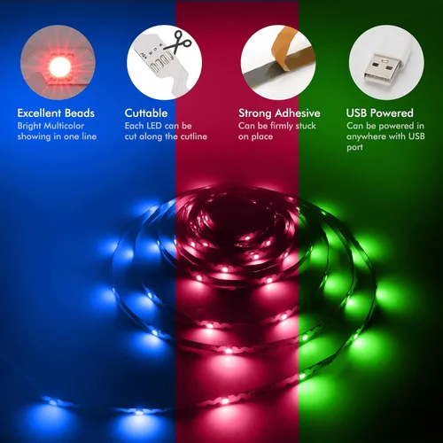 Vista 6 de Retroiluminación de TV, tira de luces LED RGB para computadora PC, 9.8 pies/9.8 ft detrás de TV, sincronización de música y función de temporizador