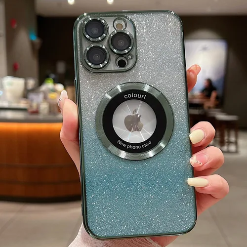 Vista 17 de Funda magnética con purpurina para iPhone 13 Pro Max, compatible con MagSafe con protector de cámara, logotipo suave, de lujo, linda, para mujeres