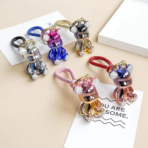Vista 6 de Llavero de oso kawaii con cordón para el automóvil, accesorios para mujeres, niñas, hombres, regalos lindos, cartera, mochila, llavero