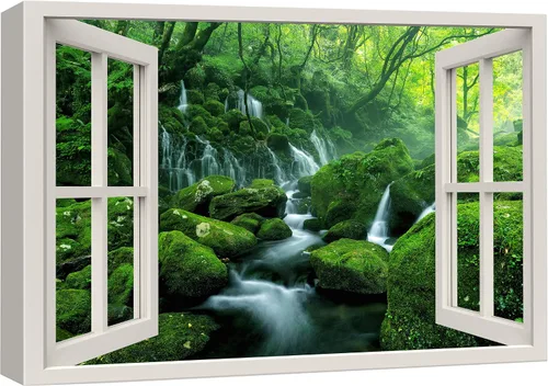 Vista 11 de Cuadro decorativo con diseño de ventana moderna blanca con vista, de la marca Wall26®