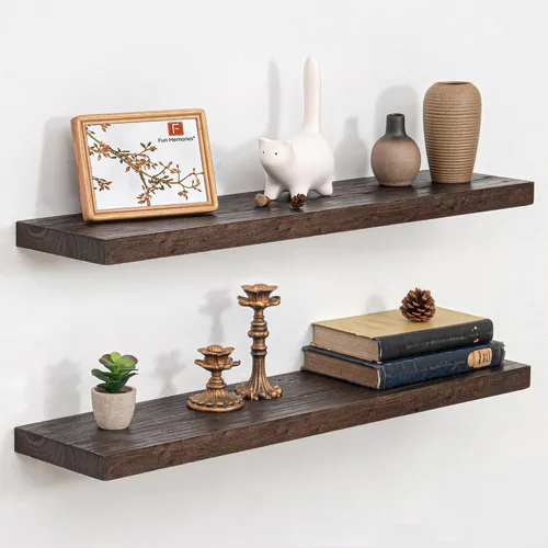 Vista 33 de Estantes flotantes para decoración de pared, estantes rústicos de madera recuperada de 24 x 8 pulgadas, estantes de montaje en pared resistentes