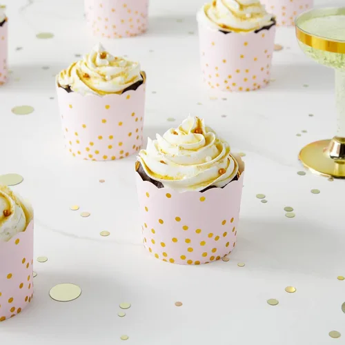 Vista 2 de Sparkle and Bash Tulip Cupcake Liners - Tazas para hornear rosas y doradas, tazas de aperitivos para baby shower, envoltorios de cupcakes