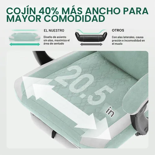 Vista 5 de Douxlife Silla de juegos de tela Tech, silla de computadora de oficina de Verde