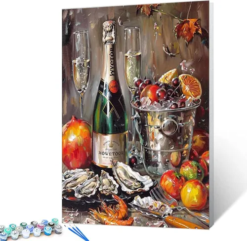 Vista 19 de Reloj de cocina de granja con limones, pintura al óleo por números, kit de pintura por números, lienzo de 16 x 20 pulgadas, pintura rústica, pintura