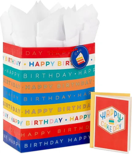 Vista 10 de Hallmark Bolsa de regalo grande de 13 pulgadas con tarjeta de cumpleaños y papel de seda (azul con estrellas, cumpleañero)