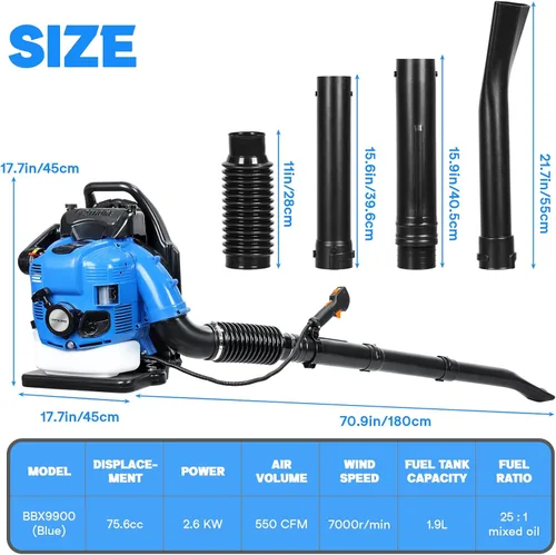 Vista 6 de Soplador de hojas de 75.6 CC – Mochila de 4 tiempos soplador de hojas a gas, soplador de césped de césped de refrigeración por aire de gasolina