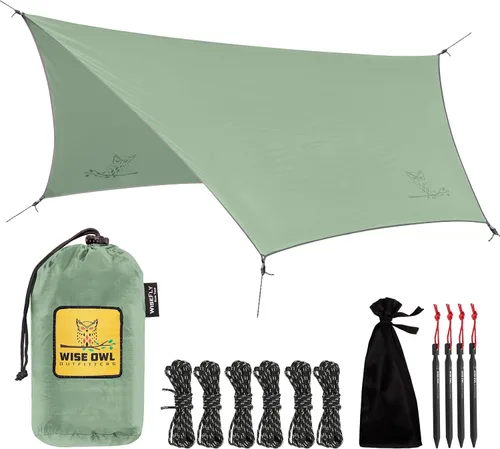 Vista 11 de Wise Owl Outfitters Toldo para Hamaca – Funda de lona impermeable para acampar con estacas de tienda de campaña y bolsa de transporte, refugio