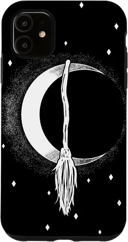 Vista 8 de Funda para iPhone 16 con diseño de luna creciente, escoba de bruja, vintage, Halloween, niñas y mujeres