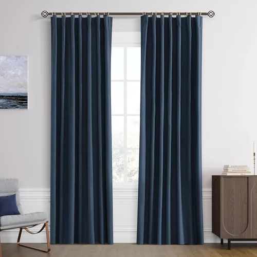Vista 32 de Joywell - 2 cortinas de lino 100% opacas, con bolsillo para cortinero, trabilla trasera, cinta para ganchos y anillas con clip, con aislamiento