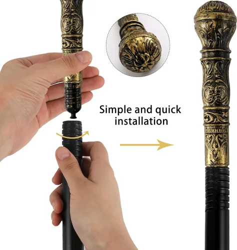 Vista 3 de Lucleag Gold Silver Walking Canes, Halloween Cosplay Dress Up Costume Props Oro y plata vintage