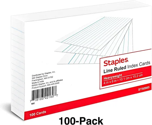Vista 2 de Staples Tarjetas de índice de 4 pulgadas x 6 pulgadas, forradas, blancas, 300/cartón (ST50985-CCVS)
