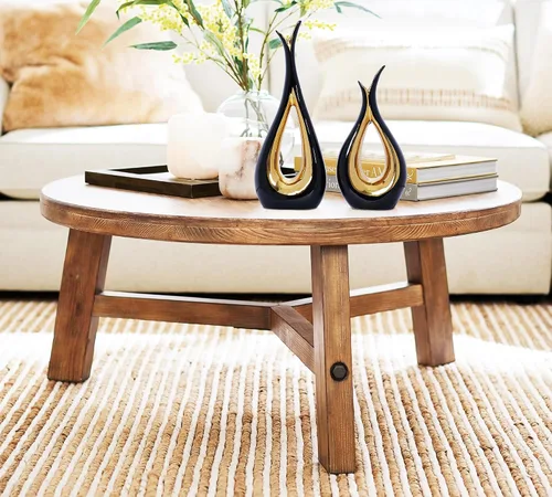 Vista 5 de 2 PCS Jarrón de cerámica negro dorado para decoración del hogar, acento, juego de 2 jarrones para centros de mesa, jarrones de flores de pampas