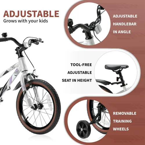 Vista 2 de JMMD Bicicleta infantil para niños y niñas de 4 a 12 años, de 14, 16 y 18 pulgadas, con ruedas de entrenamiento y soporte, bicicleta para niños