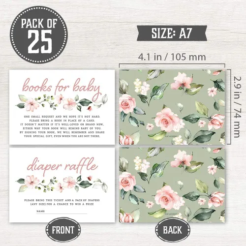 Vista 3 de Invitaciones de baby shower para niña con sobres (juego de 25) – Invitaciones florales para baby shower para niña con boletos para rifas de pañales