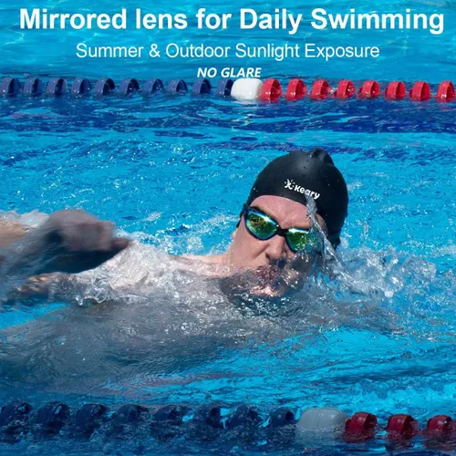 Vista 6 de Keary Paquete de 2 gafas de natación antivaho para adultos, jóvenes y niños mayores de 6 años, gafas de triatlón impermeables contra los rayos UV