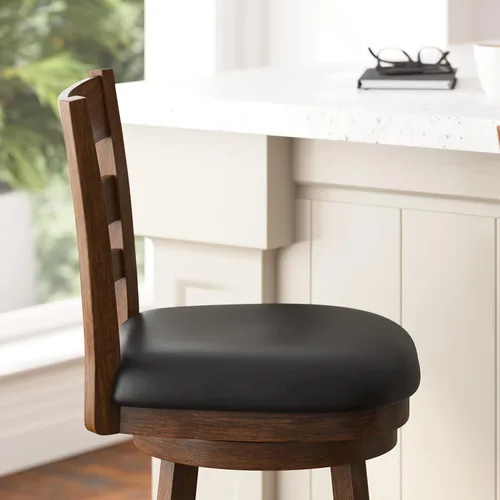 Vista 8 de Taylor & Logan Zayne Classic - Taburete giratorio de madera con asiento de piel sintética, roble antiguo/negro