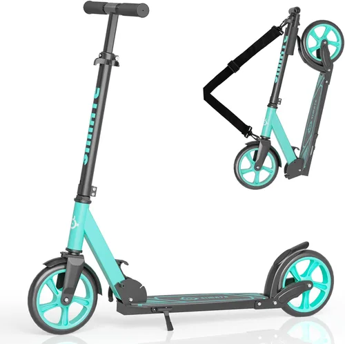 Vista 11 de SIMATE Patinete de impulso para niños, adolescentes y adultos, 4 alturas ajustables, ruedas grandes todo terreno de 8 pulgadas, plegable y ligero