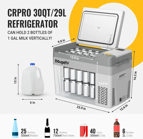 Vista 3 de BougeRV Artículos del paquete: CRPRO 30 cuartos de galón 12v refrigerador de coche (gris) y cubierta protectora aislada de 30 cuartos