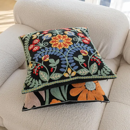 Vista 8 de YIcabinet Paquete de 2 Fundas de Almohadas Decorativas, Fundas de Almohadas Bordadas con Diseño de Hojas y Copos de Nieve, Fundas de Almohadas