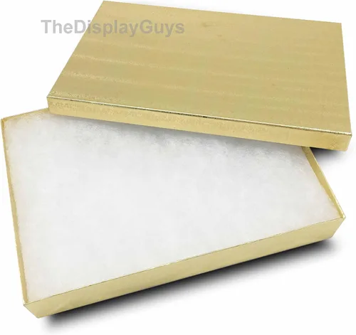 Vista 3 de TheDisplayGuys - Paquete de 20 cajas de joyería de papel de aluminio dorado #85 (8 18 pulgadas x 5 58 pulgadas x 1 516 pulgadas) para regalo