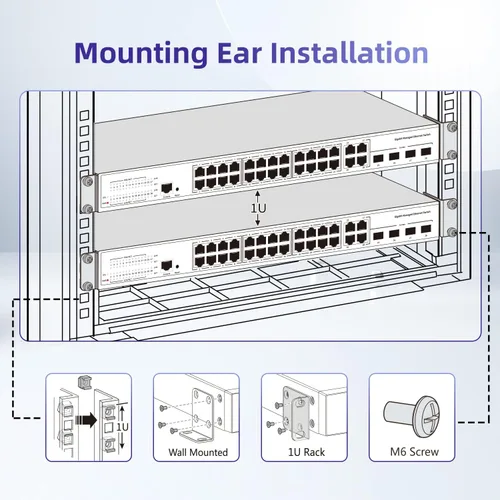 Vista 3 de Kit de montaje en rack de 19" para interruptores de 17,3 pulgadas de ancho, compatible con productos Select Buffalo Tech, Dell, Cisco, D-Link