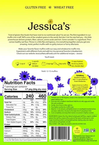 Vista 2 de Jessica's Natural Foods - Mezcla de muffins sin gluten hecha con Teff de grano antiguo y harina de avena saludable, sin OMG y sin gluten. 3 por