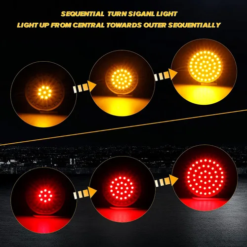 Vista 2 de Señales de giro LED secuenciales, parpadeos delanteros 1157 + traseros 1156 con lente ahumada compatibles con Harley Sportster Softail Street Glide