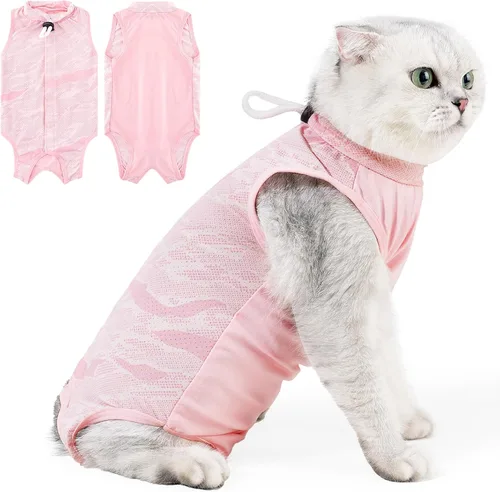Vista 17 de Traje de recuperación para gatos para heridas abdominales o enfermedades de la piel, mameluco de gato para gatos después de la cirugía, traje