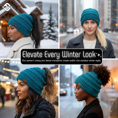 Vista 97 de Funky Junque - Gorro para mujer con ranura para cola de caballo