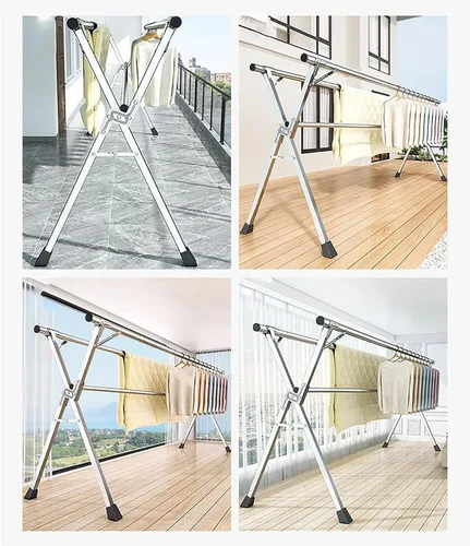 Vista 6 de Estante de secado de ropa de acero inoxidable con ruedas, 95 pulgadas, resistente, plegable y extensible