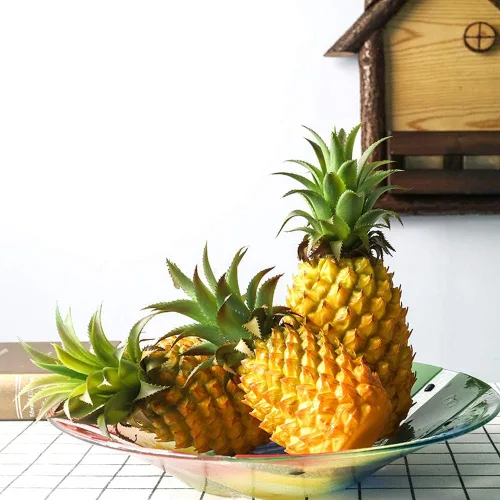Vista 5 de Yarrkc Adorno de fruta de piña artificial grande de 12 pulgadas, exhibición de piña falsa de alta simulación, frutas, verduras, estudio fotográfico