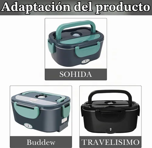 Vista 2 de Linkidea Lonchera eléctrica de acero inoxidable 304, compatible con caja eléctrica SOHIDA de 1.5 L, bandeja reutilizable extraíble, contenedor
