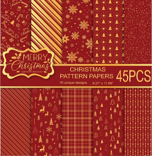 Vista 8 de MIAHART Juego de 45 hojas de papel con patrón de Feliz Navidad, 10 diseños, papel decorativo festivo para manualidades de doble cara para hacer