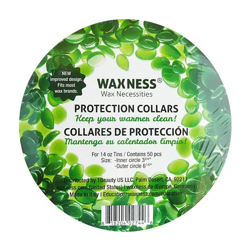 Vista 3 de Paquete de 50 collares de protección de cera Waxness, color verde, se adapta a la mayoría de latas y macetas de 14 a 16 onzas